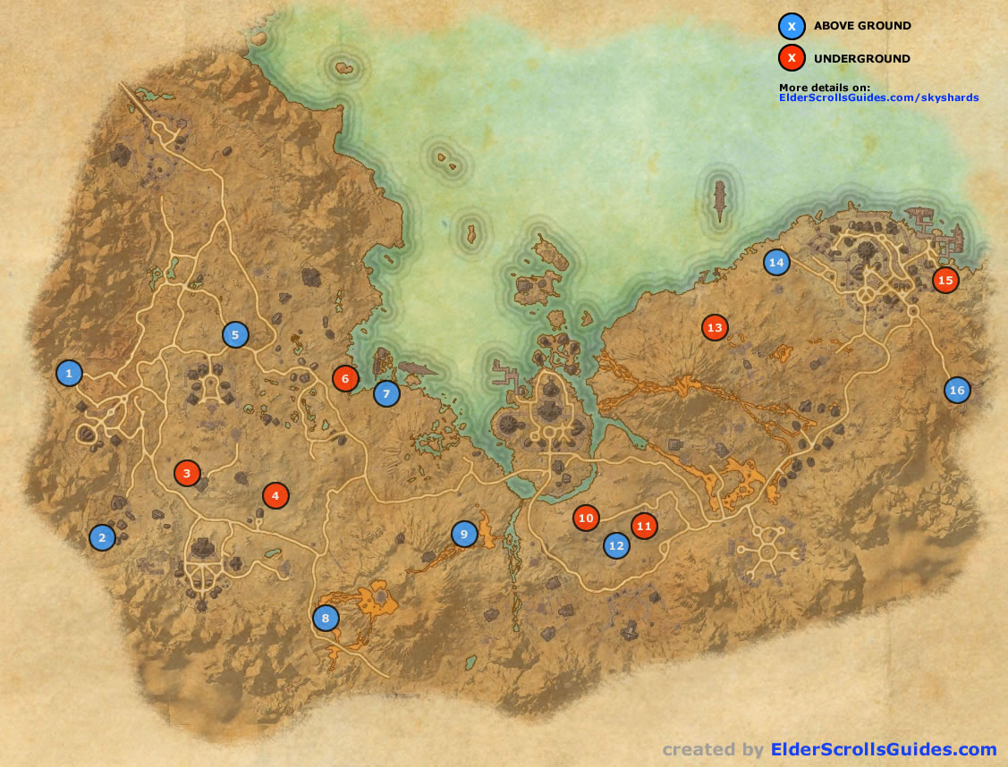 Below is our map containing all 16 skyshards in Stonefalls (level 5-15 