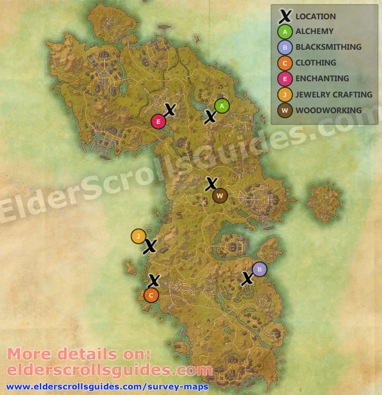 Eso Glenumbra Blacksmith Survey Auridon Survey Report Map | Elder Scrolls Online Guides