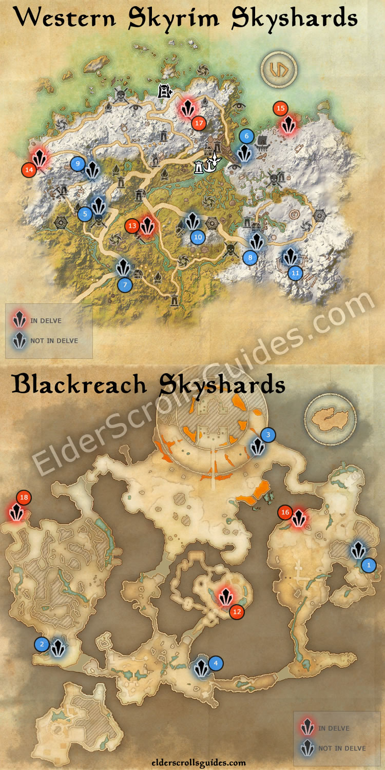 Western Skyrim & Blackreach Skyshards Map | Elder Scrolls Online Guides