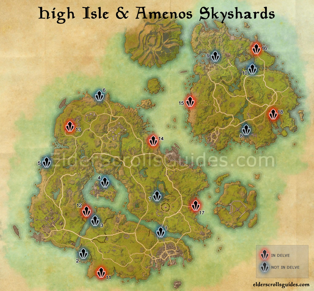 High Isle & Amenos Skyshards Map